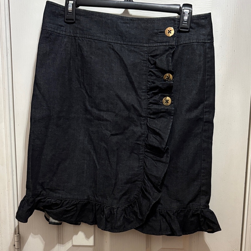 Anthropologie Black Mini Skirt with Ruffle and Button Detail